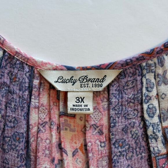 Lucky Brand Tapestry Scarf Print Top Womens Size 3X Pastel Boho Peasant Blouse - Picture 6 of 9